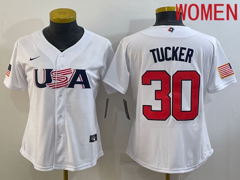 Women 2023 World Cub USA #30 Tucker White Nike MLB Jersey6->women mlb jersey->Women Jersey